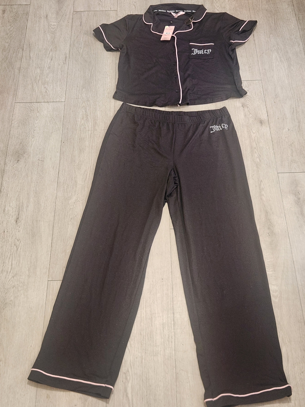 NWT Juicy Couture Black & Pink Rhinestone Crown Pajama Set M